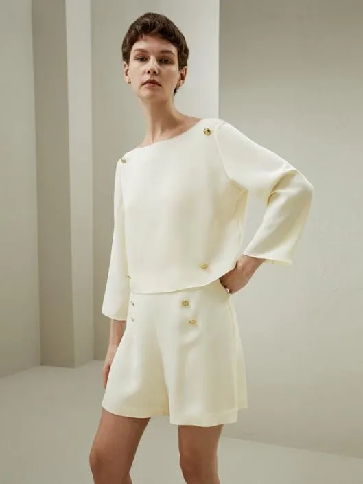 Dubrovnik 34 Sleeve Silk Top With Button Accents 8211 Luxurious Silk Blouses Women Blouses Lilysilk Shirts Dubrovnik 34 Sleeve Silk Top With Button Accents 8211 Luxurious Silk Blouses Women Blouses Lilysilk Shirts