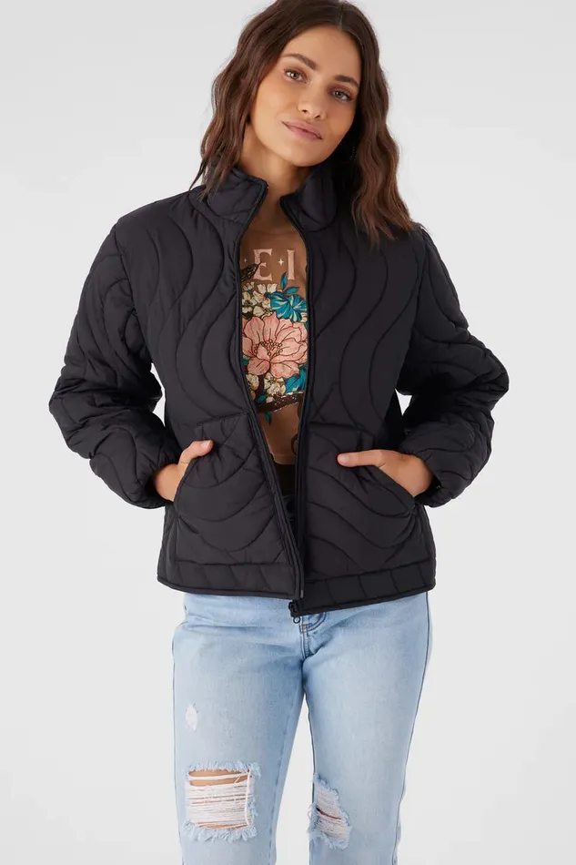 EDEN NYLON WAVE QUILTED ZIP JACKET Black Women O039NEILL Clothing