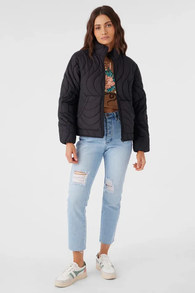 EDEN NYLON WAVE QUILTED ZIP JACKET Black Women O039NEILL Clothing