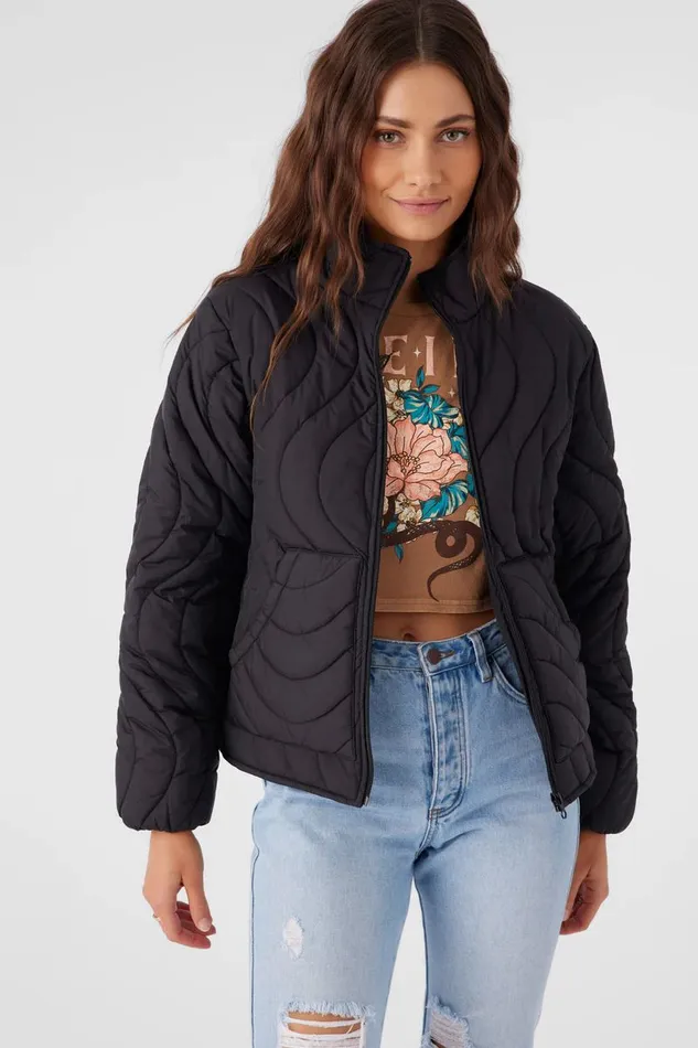 EDEN NYLON WAVE QUILTED ZIP JACKET Black Women O039NEILL Clothing