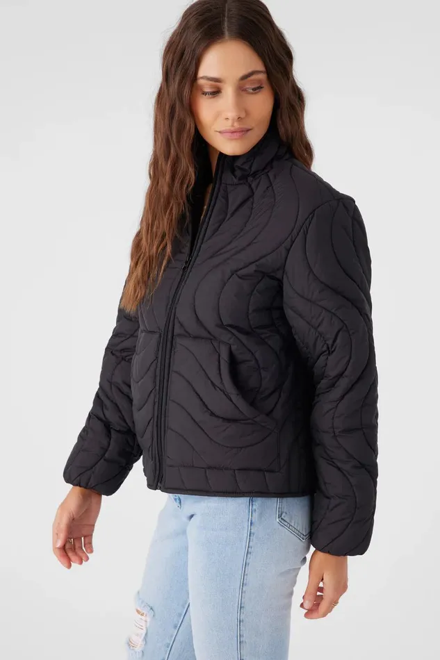 EDEN NYLON WAVE QUILTED ZIP JACKET Black Women O039NEILL Clothing