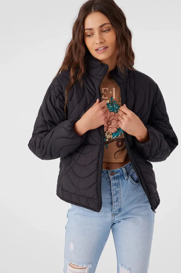 EDEN NYLON WAVE QUILTED ZIP JACKET Black Women O039NEILL Clothing