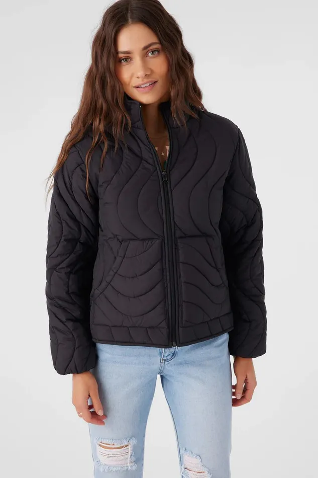 EDEN NYLON WAVE QUILTED ZIP JACKET Black Women O039NEILL Clothing