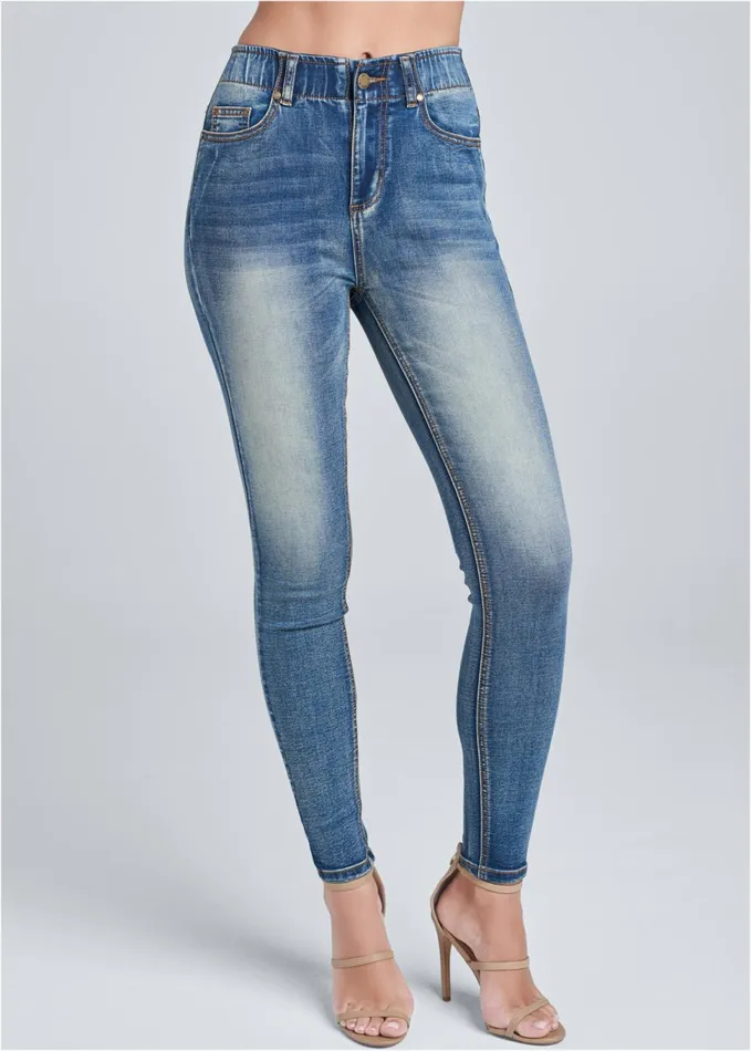 ELASTIC WAISTBAND JEANS Medium Wash Women VENUS Skinny