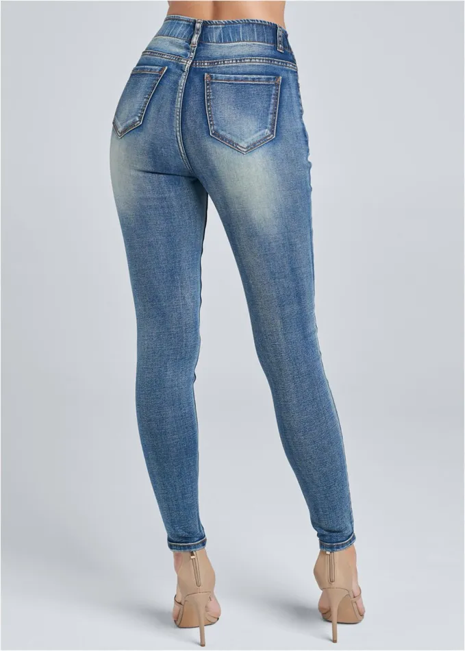 ELASTIC WAISTBAND JEANS Medium Wash Women VENUS Skinny