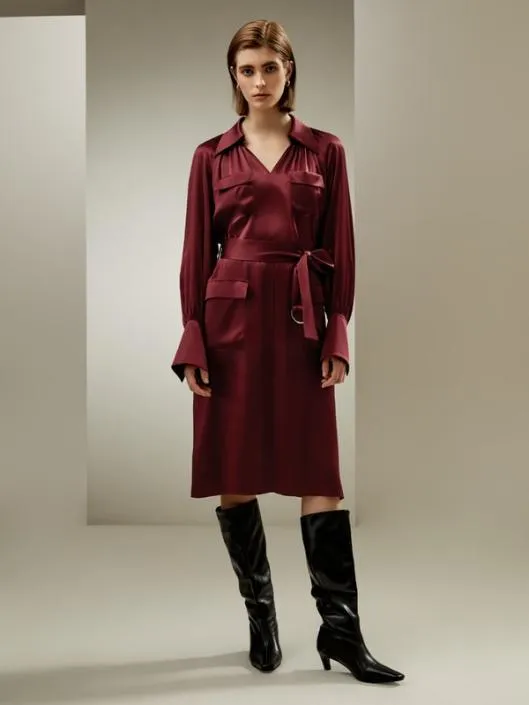 Elegant 100 Silk Charmeuse Jam Red Trench Dress Women Jumpsuits Lilysilk Outerwear Elegant 100 Silk Charmeuse Jam Red Trench Dress Women Jumpsuits Lilysilk Outerwear
