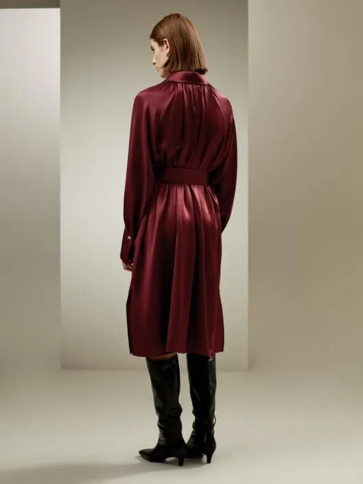 Elegant 100 Silk Charmeuse Jam Red Trench Dress Women Jumpsuits Lilysilk Outerwear