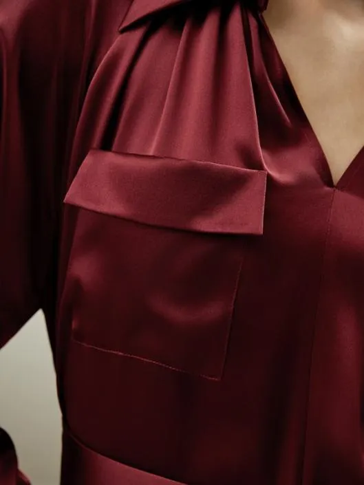 Elegant 100 Silk Charmeuse Jam Red Trench Dress Women Jumpsuits Lilysilk Outerwear