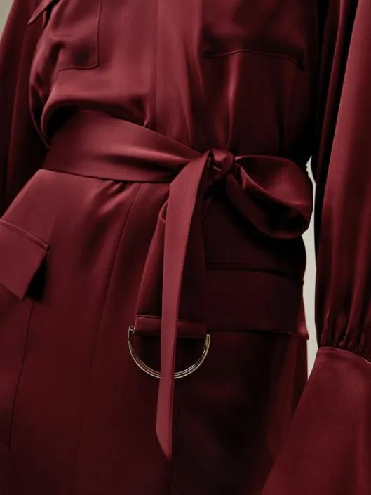 Elegant 100 Silk Charmeuse Jam Red Trench Dress Women Jumpsuits Lilysilk Outerwear