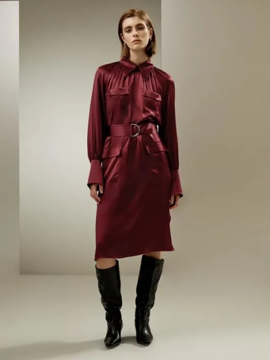 Elegant 100 Silk Charmeuse Jam Red Trench Dress Women Jumpsuits Lilysilk Outerwear