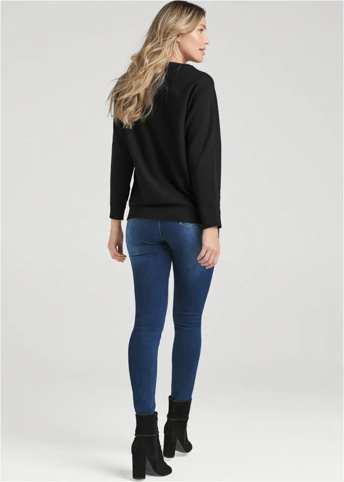 EMBELLISHED HEART SWEATER Black Women VENUS Pullover