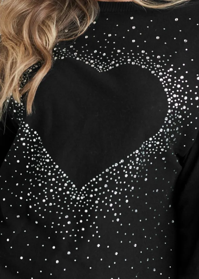 EMBELLISHED HEART SWEATER Black Women VENUS Pullover