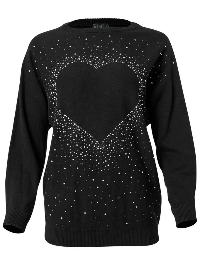 EMBELLISHED HEART SWEATER Black Women VENUS Pullover