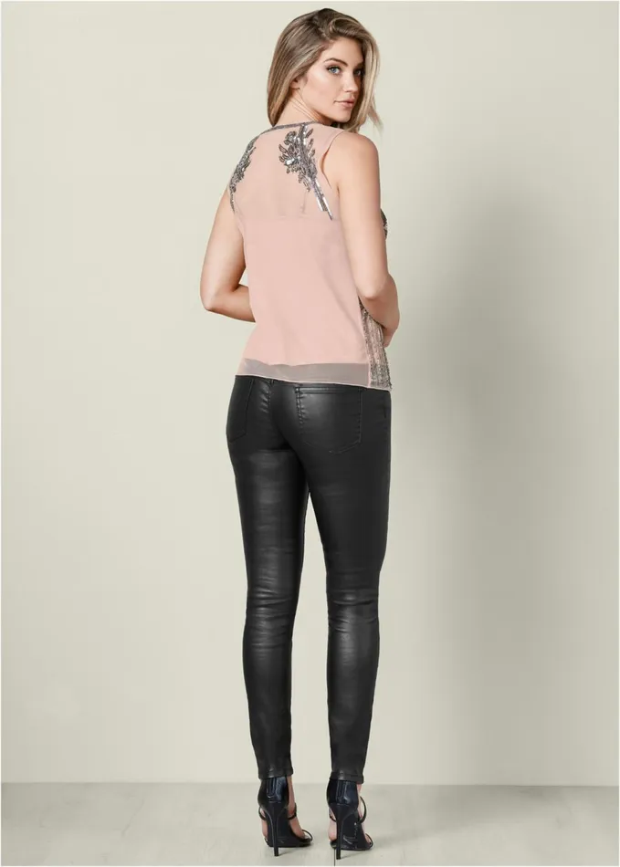 EMBELLISHED MESH TOP Light Pink Women VENUS Night Out Tops