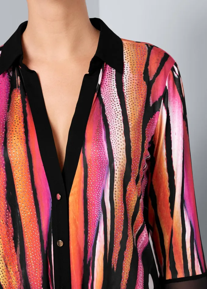 EMBELLISHED TIE FRONT PRINT TOP Black Multi Women VENUS Night Out Tops
