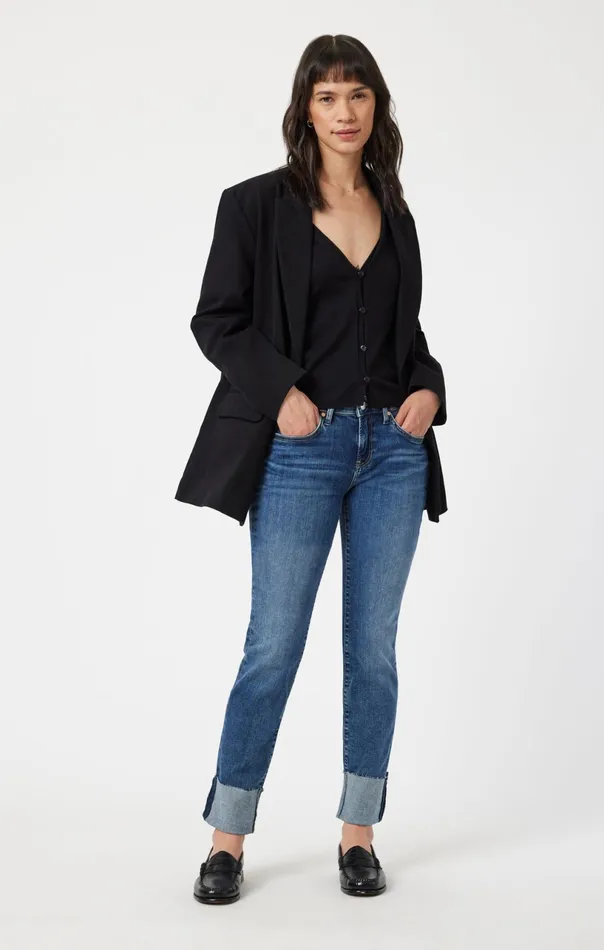 Emma Slim Boyfriend In Mid Used Flex Blue Women Mavi Jeans Denim