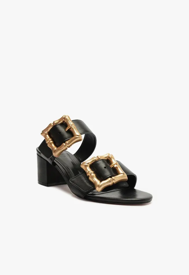 Enola Mid Block Leather Sandal Black Women Schutz Shoes Enola