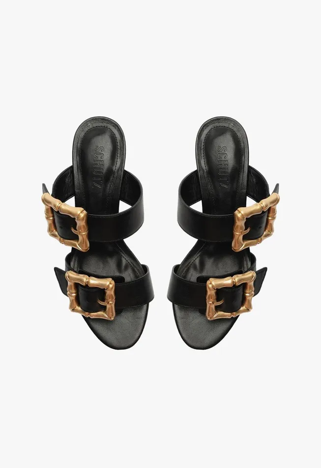 Enola Mid Block Leather Sandal Black Women Schutz Shoes Enola