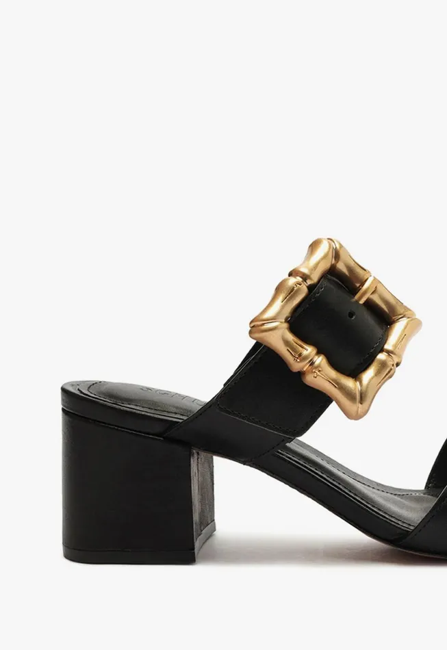 Enola Mid Block Leather Sandal Black Women Schutz Shoes Enola