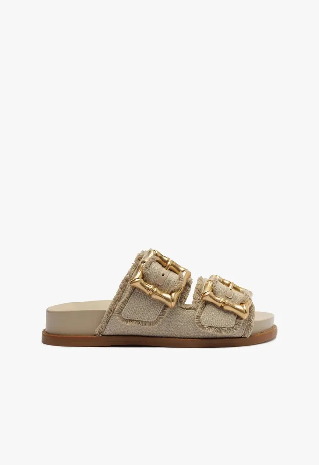 Enola Sporty Linen Sandal Oyster Women Schutz Shoes Mules