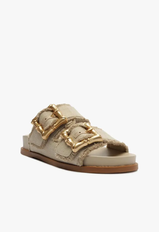 Enola Sporty Linen Sandal Oyster Women Schutz Shoes Mules