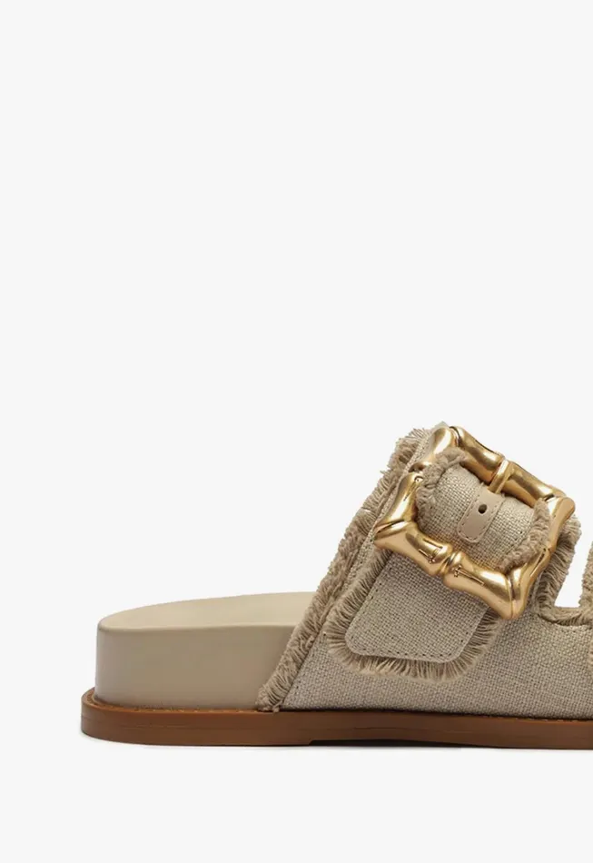 Enola Sporty Linen Sandal Oyster Women Schutz Shoes Mules