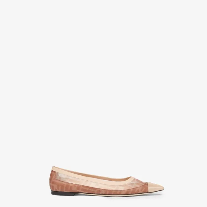 Fendi Ballet Flats Colibr Pink Leather And FF Mesh Ballet Flats 8211 Women