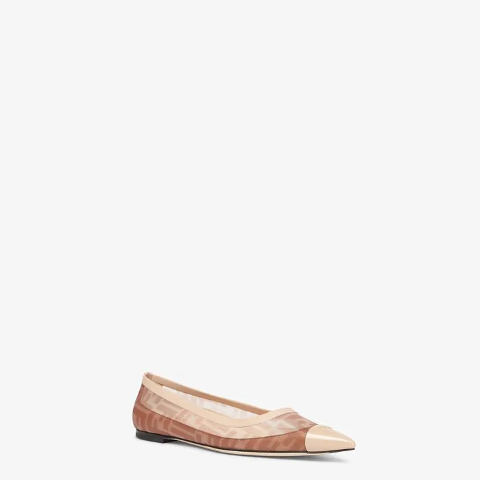 Fendi Ballet Flats Colibr Pink Leather And FF Mesh Ballet Flats 8211 Women