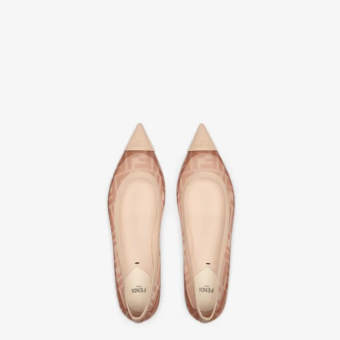 Fendi Ballet Flats Colibr Pink Leather And FF Mesh Ballet Flats 8211 Women