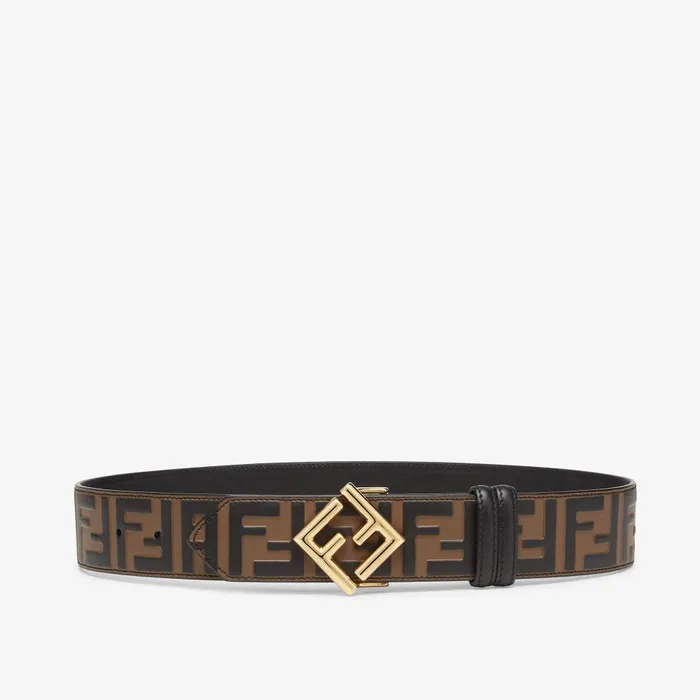 Fendi Belts FF Diamonds Belt Brown Leather Reversible Belt 8211 Women