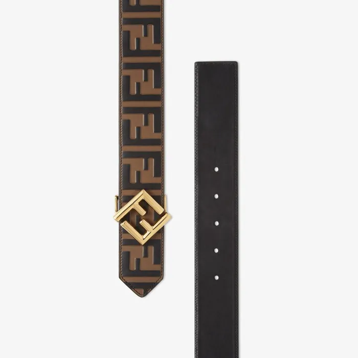 Fendi Belts FF Diamonds Belt Brown Leather Reversible Belt 8211 Women