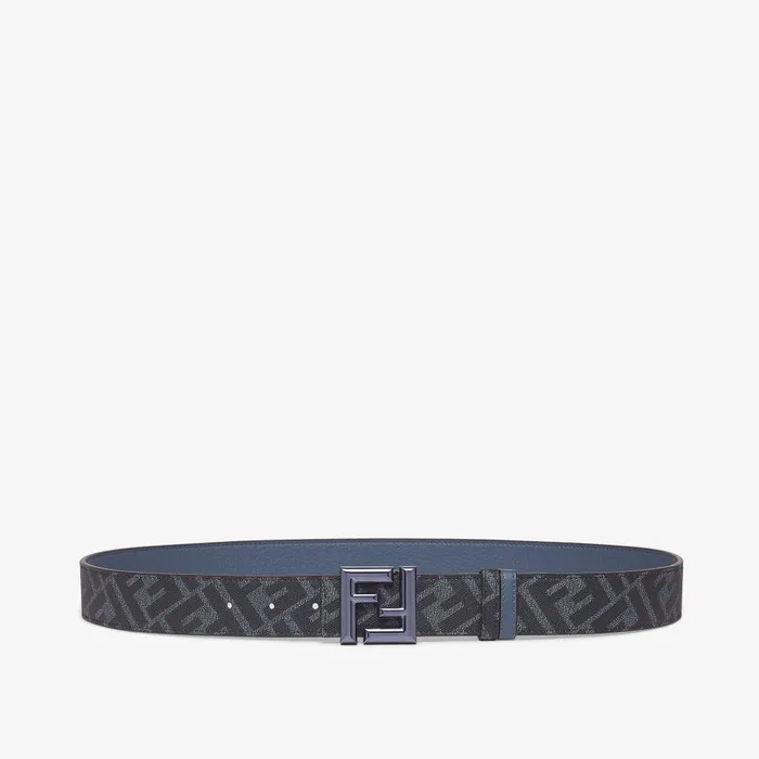 Fendi Belts FF Rounded Belt Blue Leather And Blue FF Canvas Reversible Belt 8211 Men