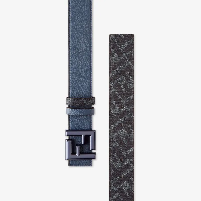 Fendi Belts FF Rounded Belt Blue Leather And Blue FF Canvas Reversible Belt 8211 Men