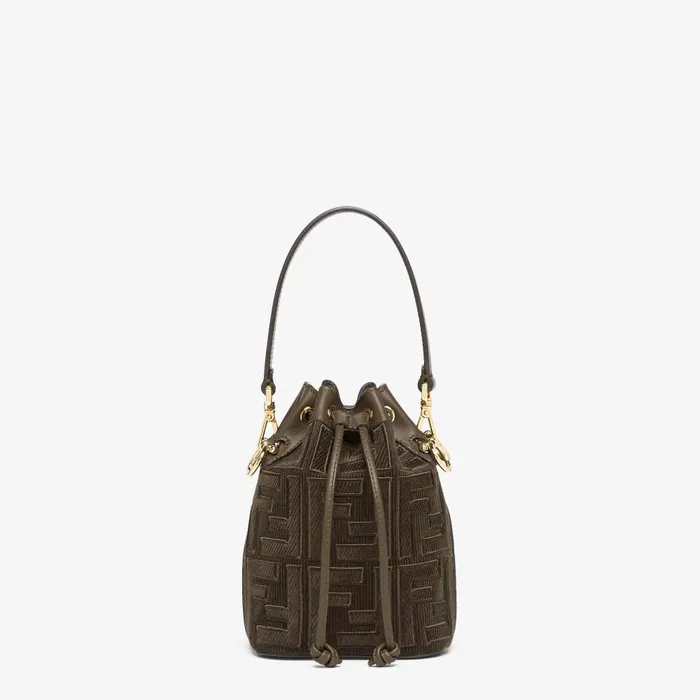 Fendi Bucket Bags Mon Tresor Green Corduroy Minibag 8211 Women