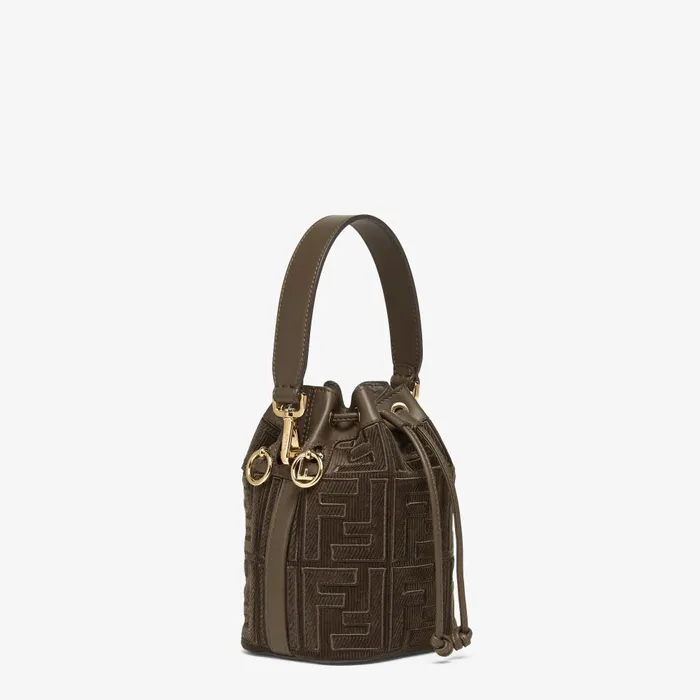 Fendi Bucket Bags Mon Tresor Green Corduroy Minibag 8211 Women