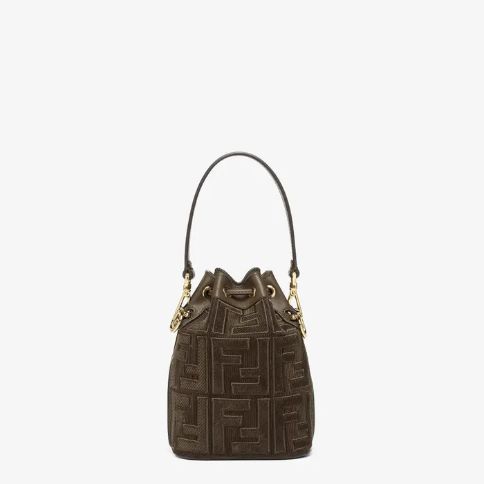 Fendi Bucket Bags Mon Tresor Green Corduroy Minibag 8211 Women