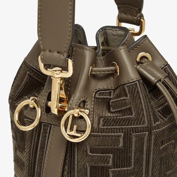 Fendi Bucket Bags Mon Tresor Green Corduroy Minibag 8211 Women