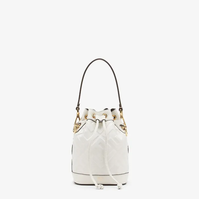 Fendi Bucket Bags Mon Tresor White Leather Minibag With FF Motif 8211 Women