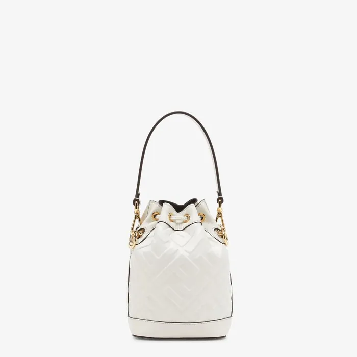 Fendi Bucket Bags Mon Tresor White Leather Minibag With FF Motif 8211 Women