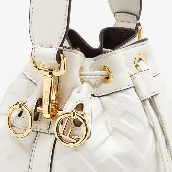 Fendi Bucket Bags Mon Tresor White Leather Minibag With FF Motif 8211 Women