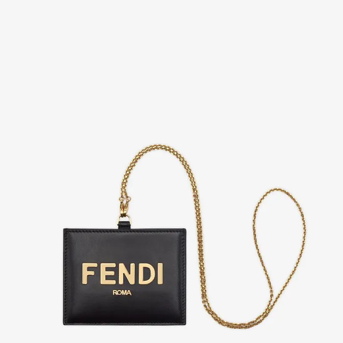 Fendi Card Holders Name Badge Black Leather Name Badge 8211 Women