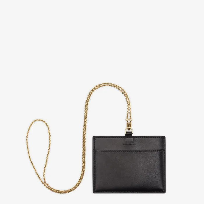 Fendi Card Holders Name Badge Black Leather Name Badge 8211 Women