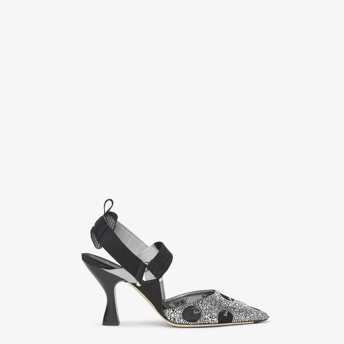 Fendi Colibr Colibr Black Mesh And Rhinestone Highheeled Slingbacks 8211 Women