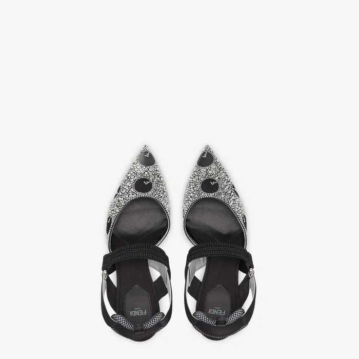 Fendi Colibr Colibr Black Mesh And Rhinestone Highheeled Slingbacks 8211 Women