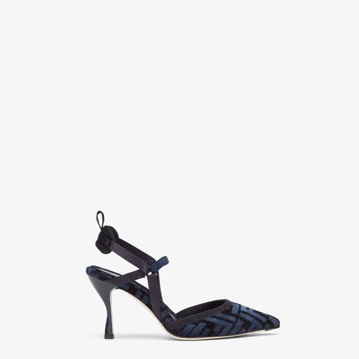 Fendi Colibr Colibr Lite Highheeled Blue FF Chenille Slingbacks 8211 Women