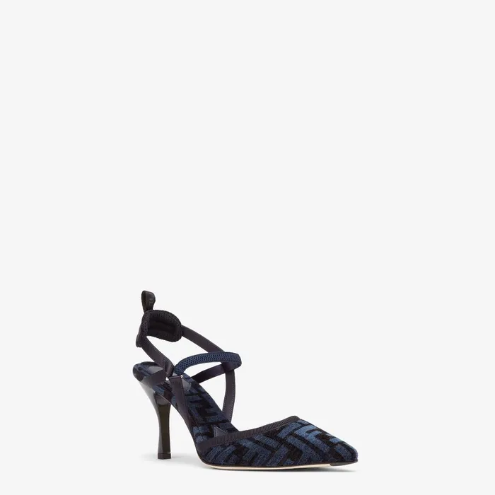 Fendi Colibr Colibr Lite Highheeled Blue FF Chenille Slingbacks 8211 Women