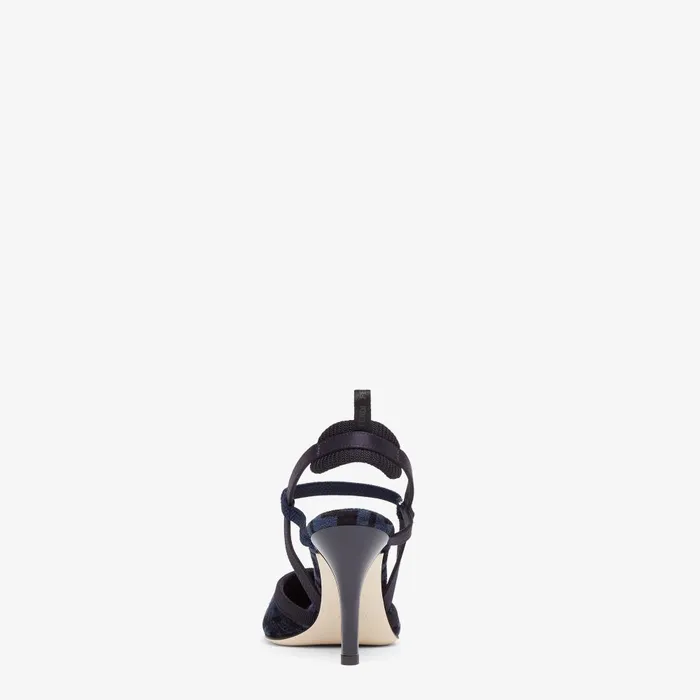 Fendi Colibr Colibr Lite Highheeled Blue FF Chenille Slingbacks 8211 Women