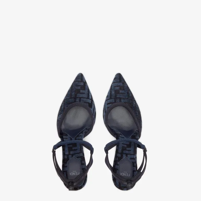 Fendi Colibr Colibr Lite Highheeled Blue FF Chenille Slingbacks 8211 Women