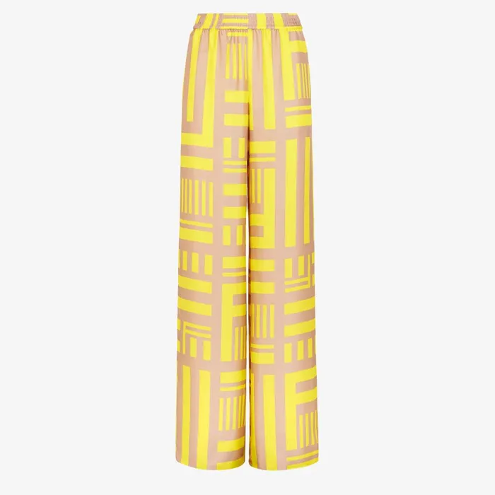 Fendi Coordinated Sets Pants Golden Yellow Printed Silk Pants 8211 Women
