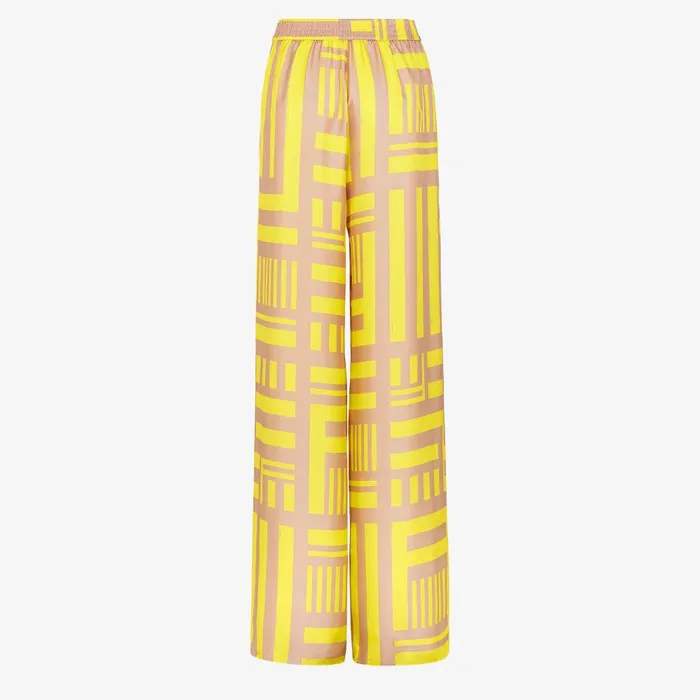 Fendi Coordinated Sets Pants Golden Yellow Printed Silk Pants 8211 Women